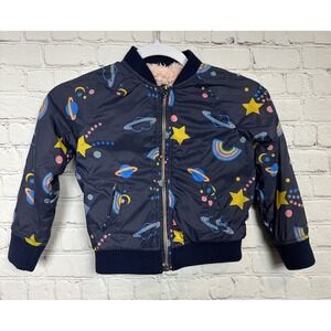 Tucker Tate Little Girls blue pink‎ reversible jacket coat faux fur, sz 4, GUC